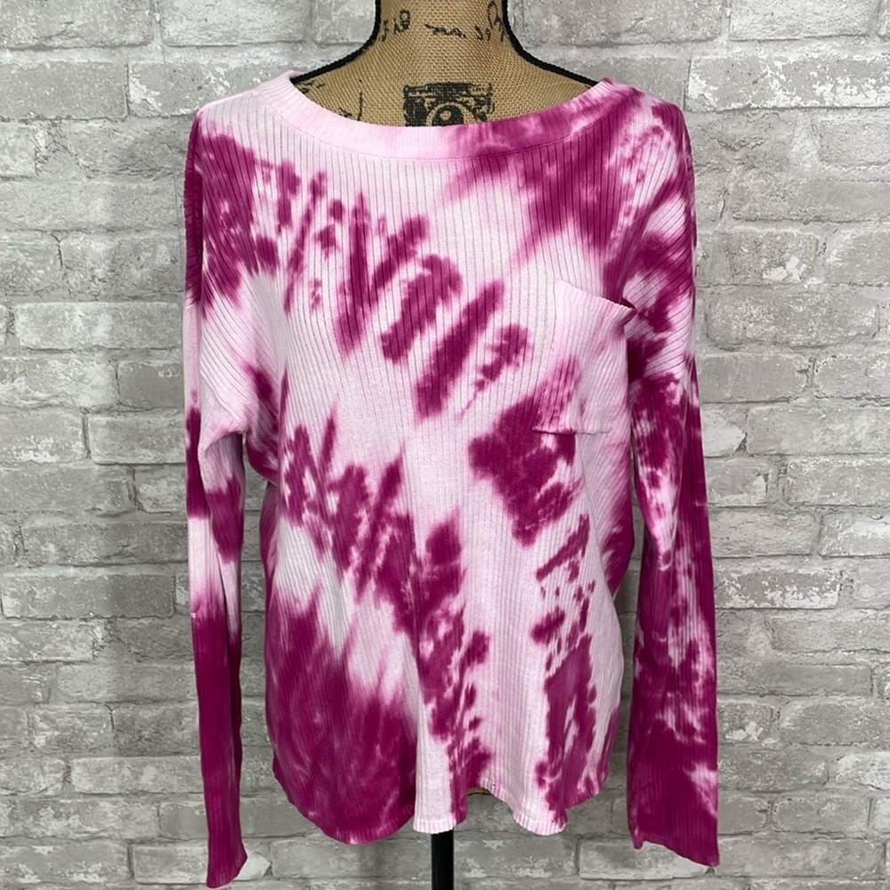 Style & Co Pink Tie Dye Ribbed Long Sleeve Sweater